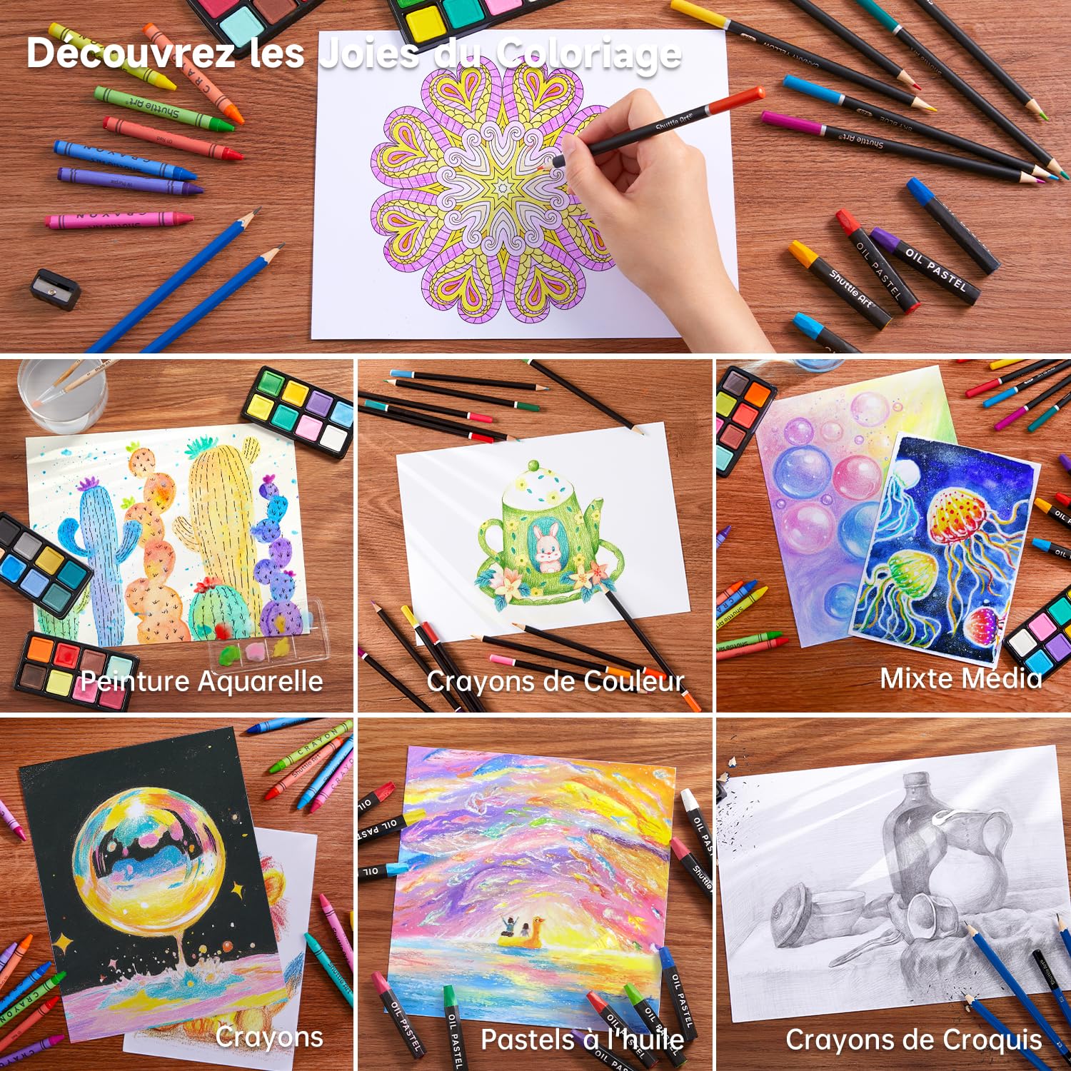 Shuttle Art 149 Pièces Malette Dessin, Kit Dessin Inclus Crayon de Couleurs, Pastels, Aquarelle,Livre de Coloriage, Bloc, Idéal pour Adultes