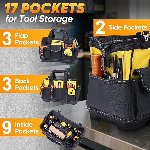 Miniatura 2 de TICONN Bolsa de herramientas resistente con múltiples bolsillos, organizador de caja de herramientas portátil, bolsa de almacenamiento, con correa