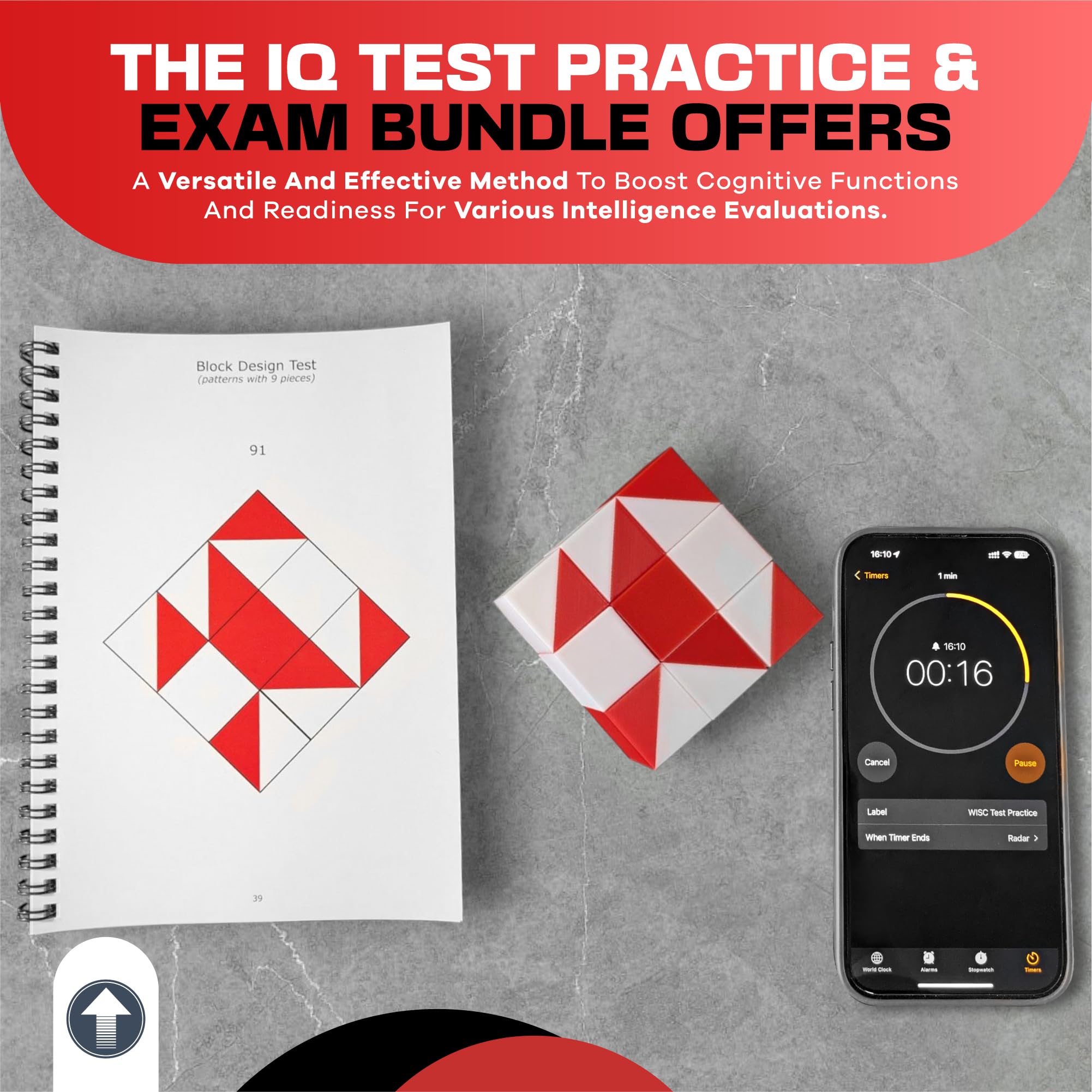 PrfcNL Pacchetto di pratica ed esame del test del QI come BDT, WISC, WPPSI, WAIS con oltre 100 modelli, app mobile, blocchi 3D e manuale,Kit educativo Montessori per concentrarsi, coordinamento e memo
