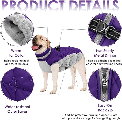 Miniatura 3 de AOFITEE Abrigo de invierno para perro, chaqueta cálida de forro polar para clima frío, chaleco deportivo reflectante con cremallera para cachorros,