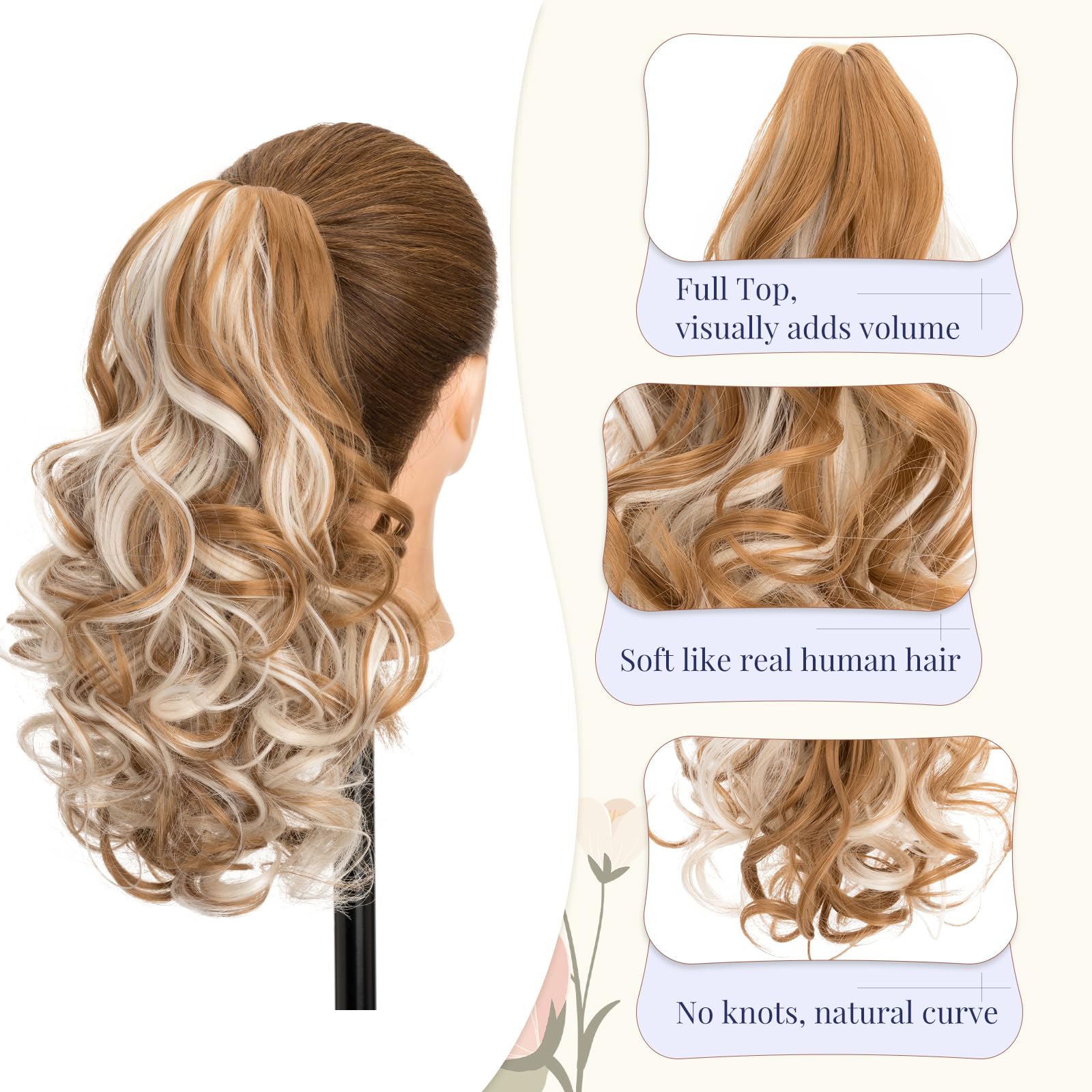 TESS Claw On Ponytail Extension Matte Material 14 Inch/37cm Curly Wavy Clip In Pony tail Synthetic Hairpiece - Image 3
