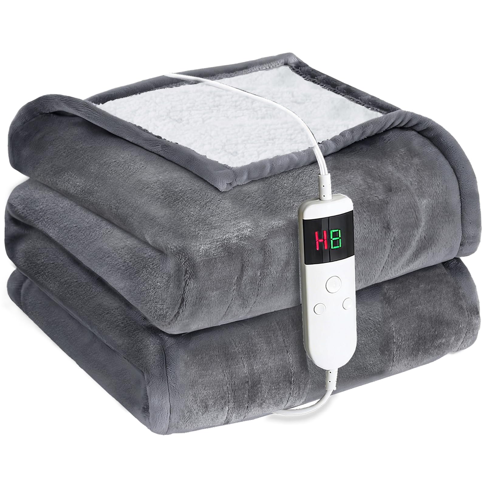 Heizdecke mit Abschaltautomatik 130x180 cm, 10 Heizstufen & 8-Stunden-Timer, Überhitzungsschutz, Maschinenwaschbar, Flanell-Wärmedecke elektrisch für Bett Sofa und Homeoffice