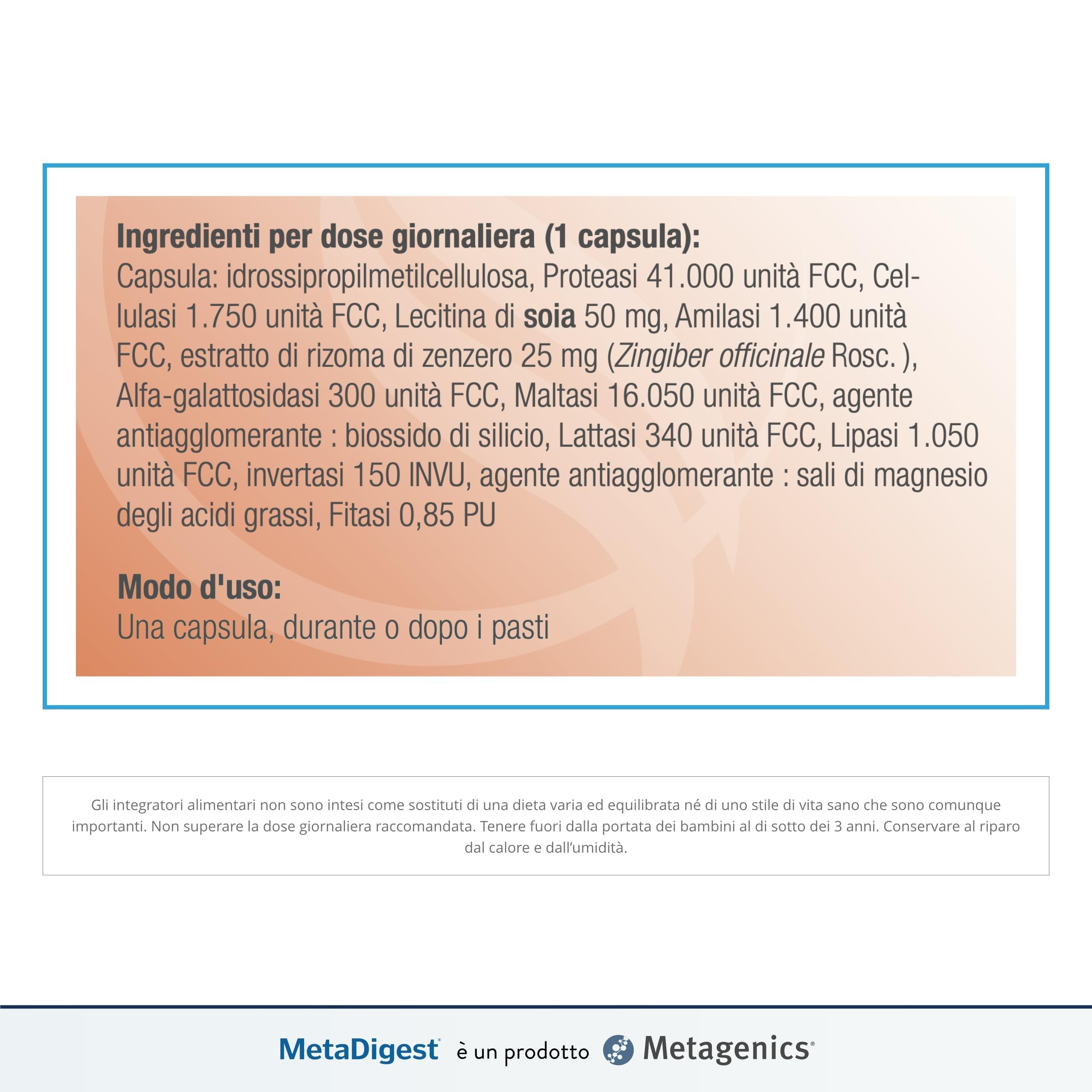 Metagenics MetaDigest Total - Riduzione Gonfiore e Digestione Veloce - 60 Capsule