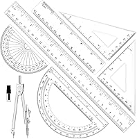 ZAUAO 7-Pc Geometry Set: Clear 12" & 6" Rulers, Protractors, Triangles & Stainless Compass for School, Drafting, Engineering