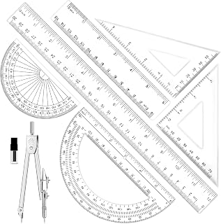 ZAUAO 7-Pc Geometry Set: Clear 12" & 6" Rulers, Protractors, Triangles & Stainless Compass for School, Drafting, Engineering