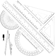 7Pcs Geometry Set-Clear Plastic Rulers,Triangle Ruler,Protractor,Compass | 12Inch &amp; 6Inch Ruler Set for School Office Math Drawing Drafting Engineering Architecture Art