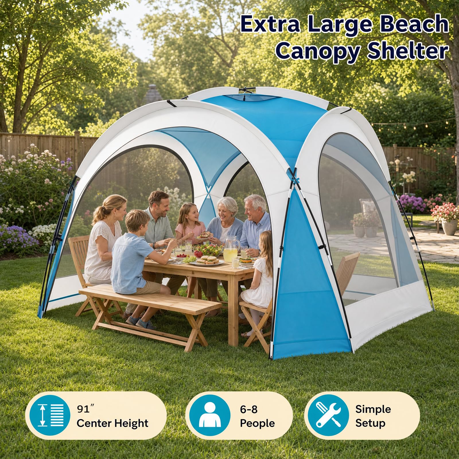 GOPLUS Tienda de Playa para 6-8 Personas (344 x 344 x 230 cm,Azul)