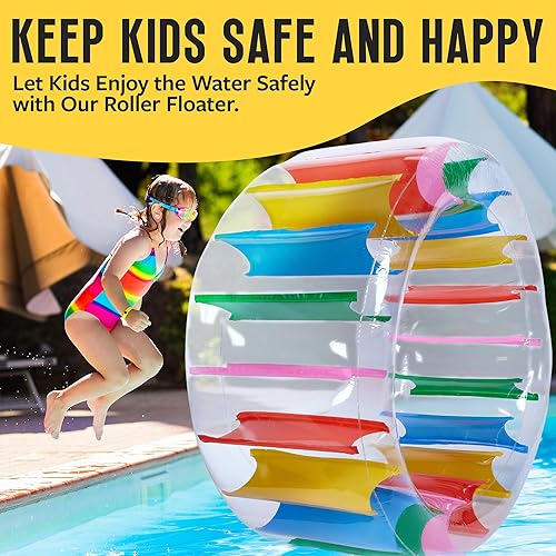 Miniatura 7 de Rodillo inflable gigante de 63 pulgadas, rueda de agua colorida para piscina, rodillo de juguete rodante en el césped, lago, playa, fiesta, interior