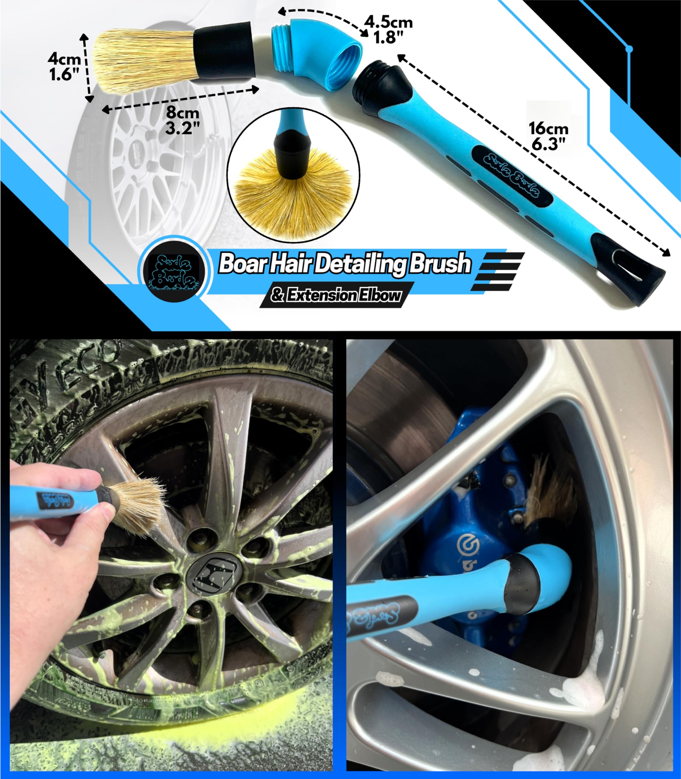 Deluxe de Limpieza de Ruedas, Set de 6 | Cepillos de Lavado de Llantas Largos/Cortos, Densos, Flexibles y sin Arañazos, Cepillo Detalles y Neumáticos, Aplicador Brillo, Toalla Secado Suave
