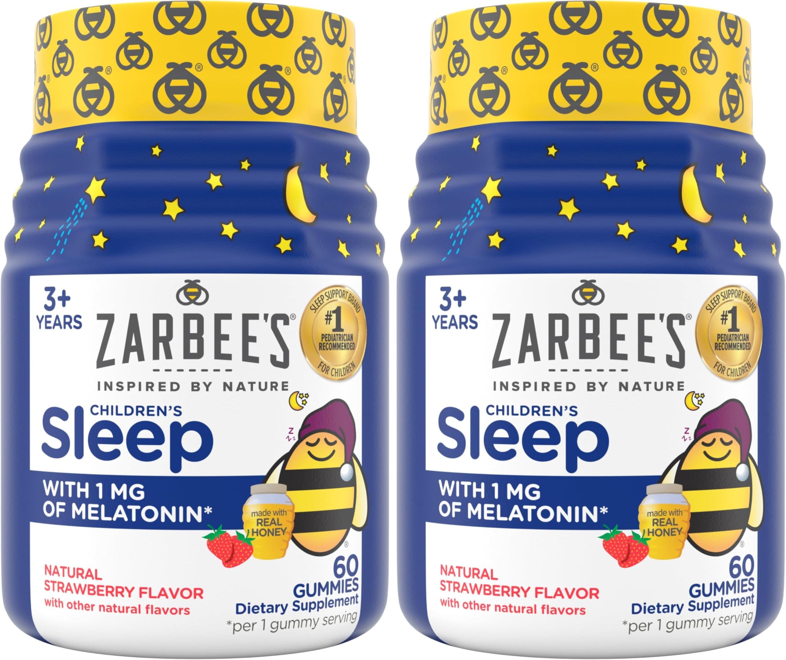 Kids Melatonin Gummies with 1mg Melatonin, Kids Sleep Gummy, Promotes Peaceful Sleep, Drug-Free, Non-Habit-Forming, Natural Strawberry, 60 ct (Pack of 2)