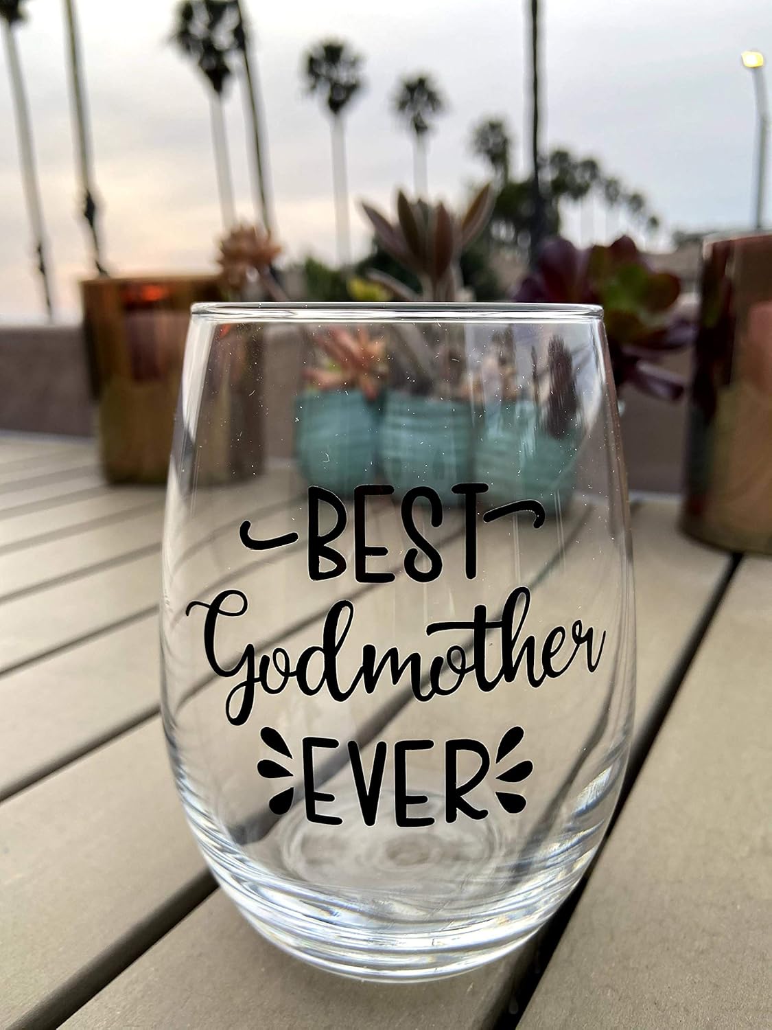 Godmother Birthday Gift - Best Godmom - Cute Present for God Mom - Premium 21oz Stemless Wine Glass