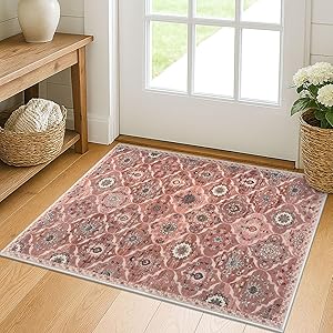 KILOCOCO 2x3 Small Area Rug, Moroccan Super Soft Entryway Rugs Indoor Vintage Washable Rug Non-Slip Indoor Door Mat, Accent Print Faux Wool Throw Rug for Kitchen Bedroom Entrance, Terracotta