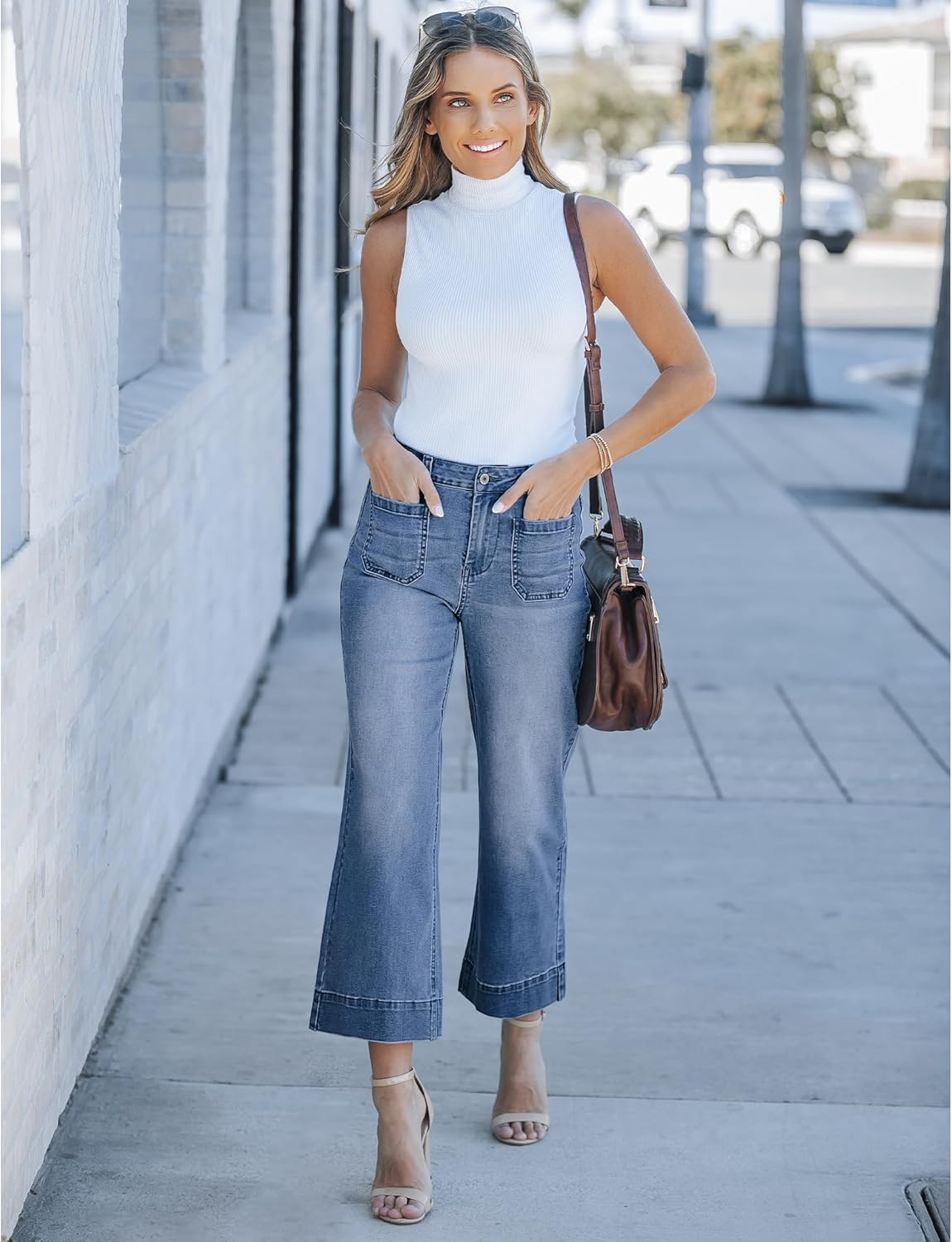 luvamia Wide Leg Jeans for Women Trendy High Waisted Flare Jeans Cropped Denim Pants Stretchy Baggy with Patch Pockets - Image 7