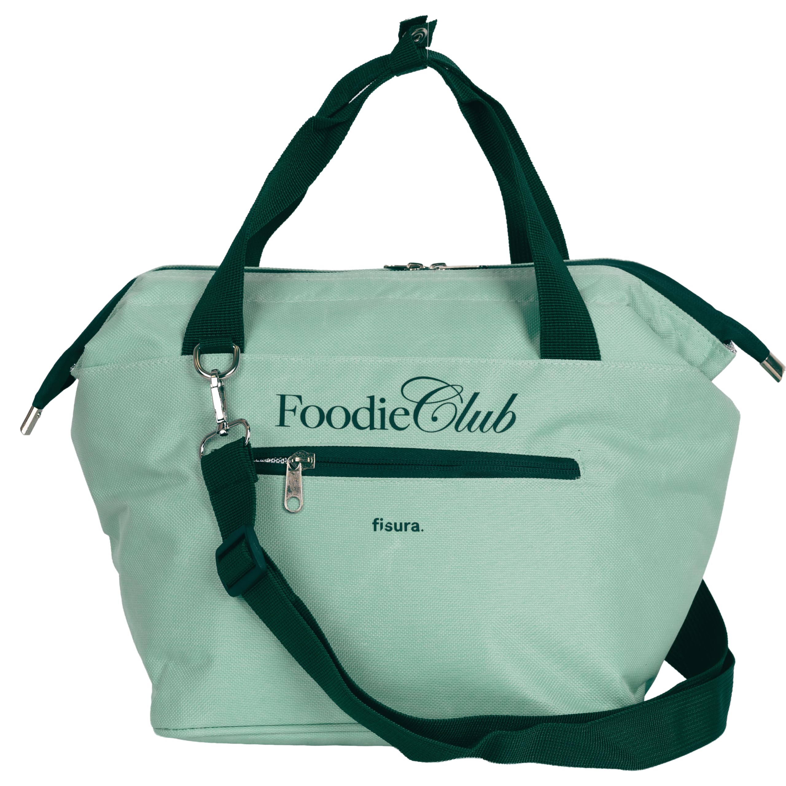 Fisura - Insulated Lunch Bag “Foodie Club” Green – 9L Thermal Food Cooler with Adjustable Strap, Lunch Box 26x20x25cm for Work, Office or School