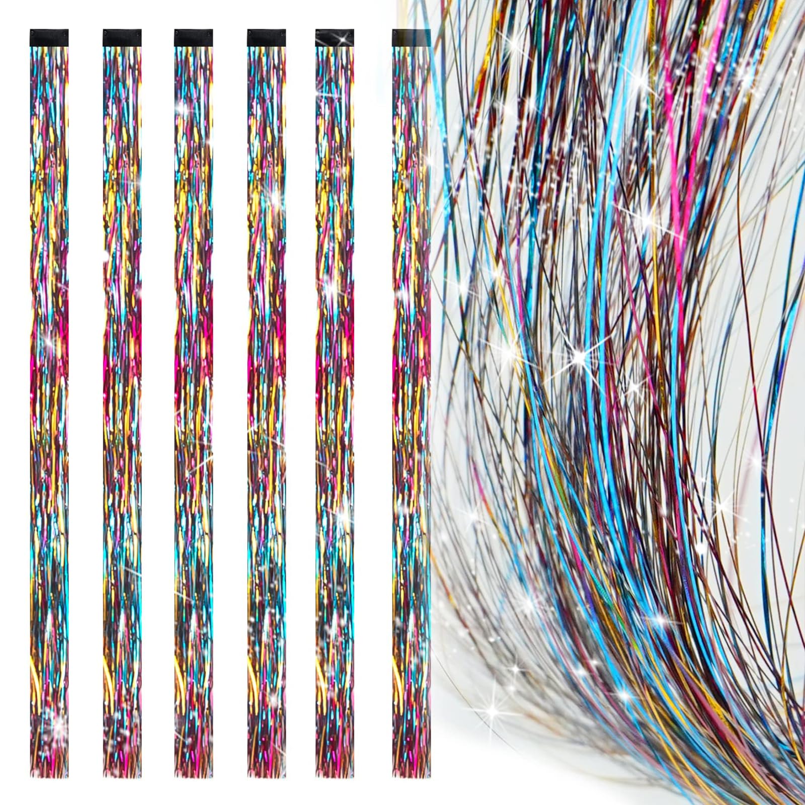 Photo 1 of 19.7 Inch Clip In Hair Tinsel Fairy Hair Tinsel Kit Clips Clip On Glitter Hair Tinsel Extensions (three-color)