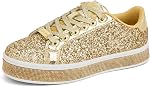 LUCKY STEP Women's Platform Glitter Sneakers | Sparkly Bling Shiny Dressy Bedazzled Wedding Bridal Fashion Walking Shoes