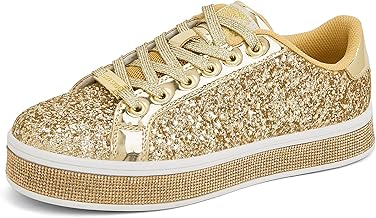 LUCKY STEP Women's Platform Glitter Sneakers | Sparkly Bling Shiny Dressy Bedazzled Wedding Bridal Fashion Walking Shoes