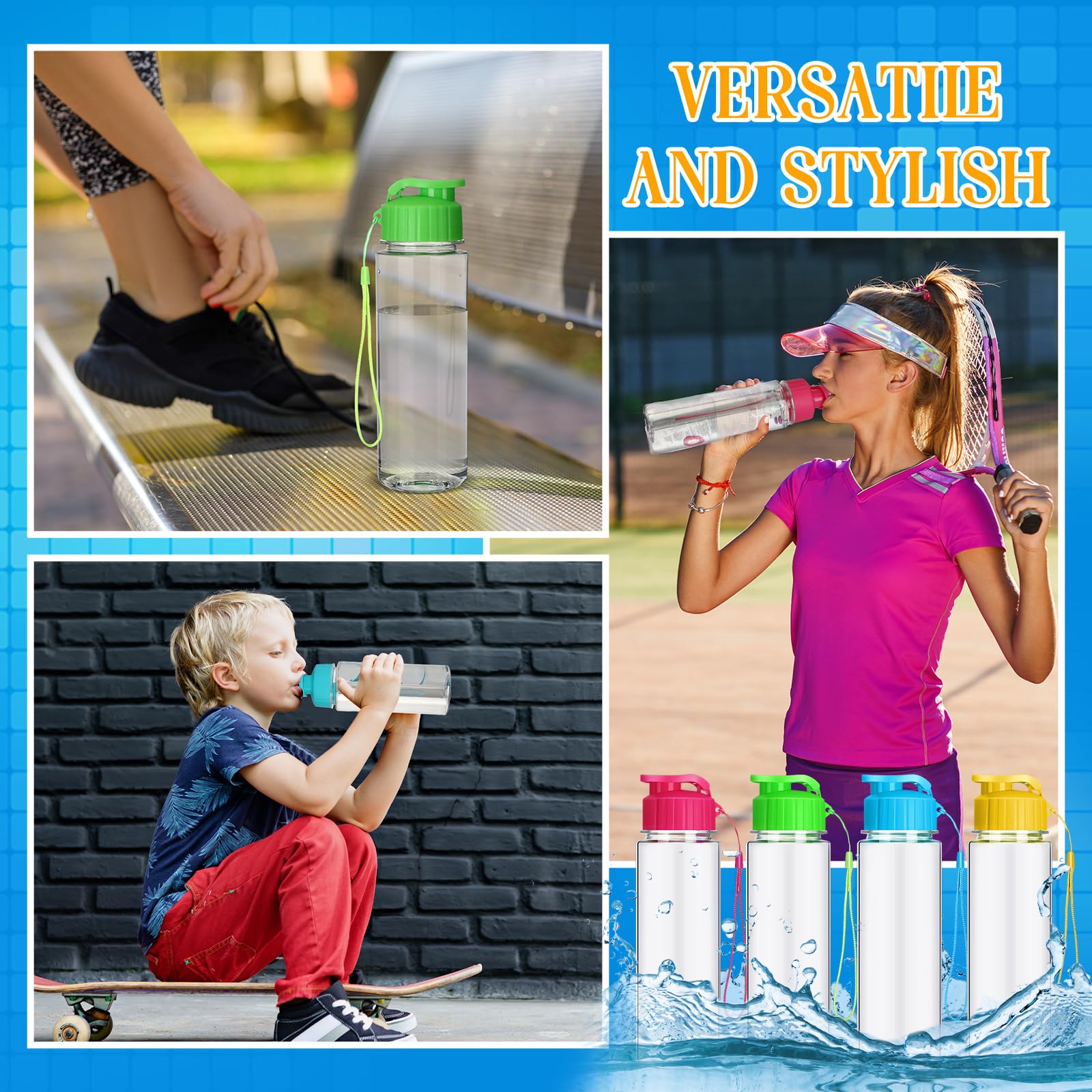 Mifoci 20 botellas de agua de plástico a granel para gimnasio, deportes, adultos y niños, reutilizables, grandes, a prueba de fugas, para fiestas, al aire libre, escuela, aula (colorido, 17 onzas)