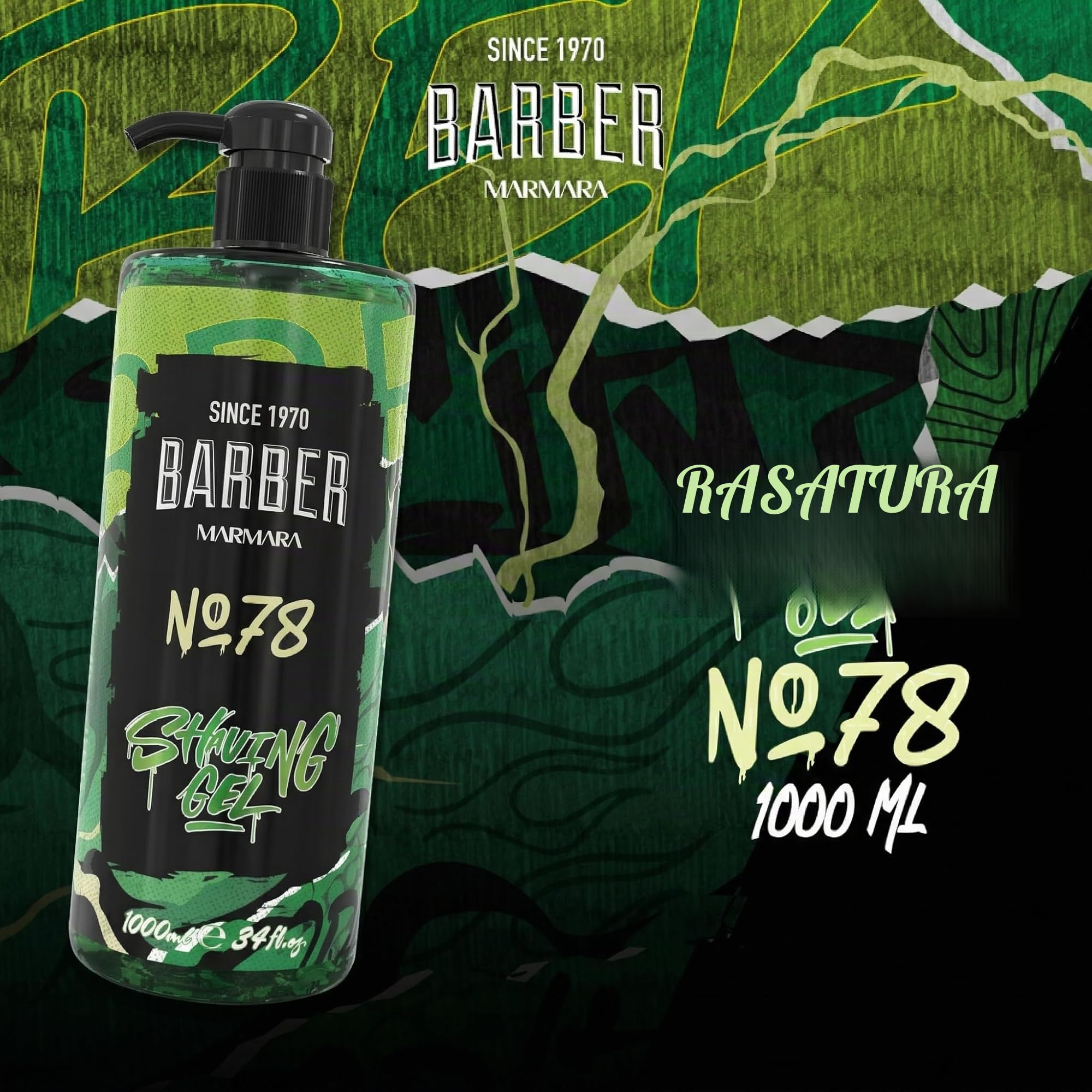 barber marmara Gel da barba da uomo n. 78 - Gel da barba trasparente da 1000 ml - Shaving Gel Men - rasatura precisa dei contorni della barba - non schiuma,raffredda la pelle