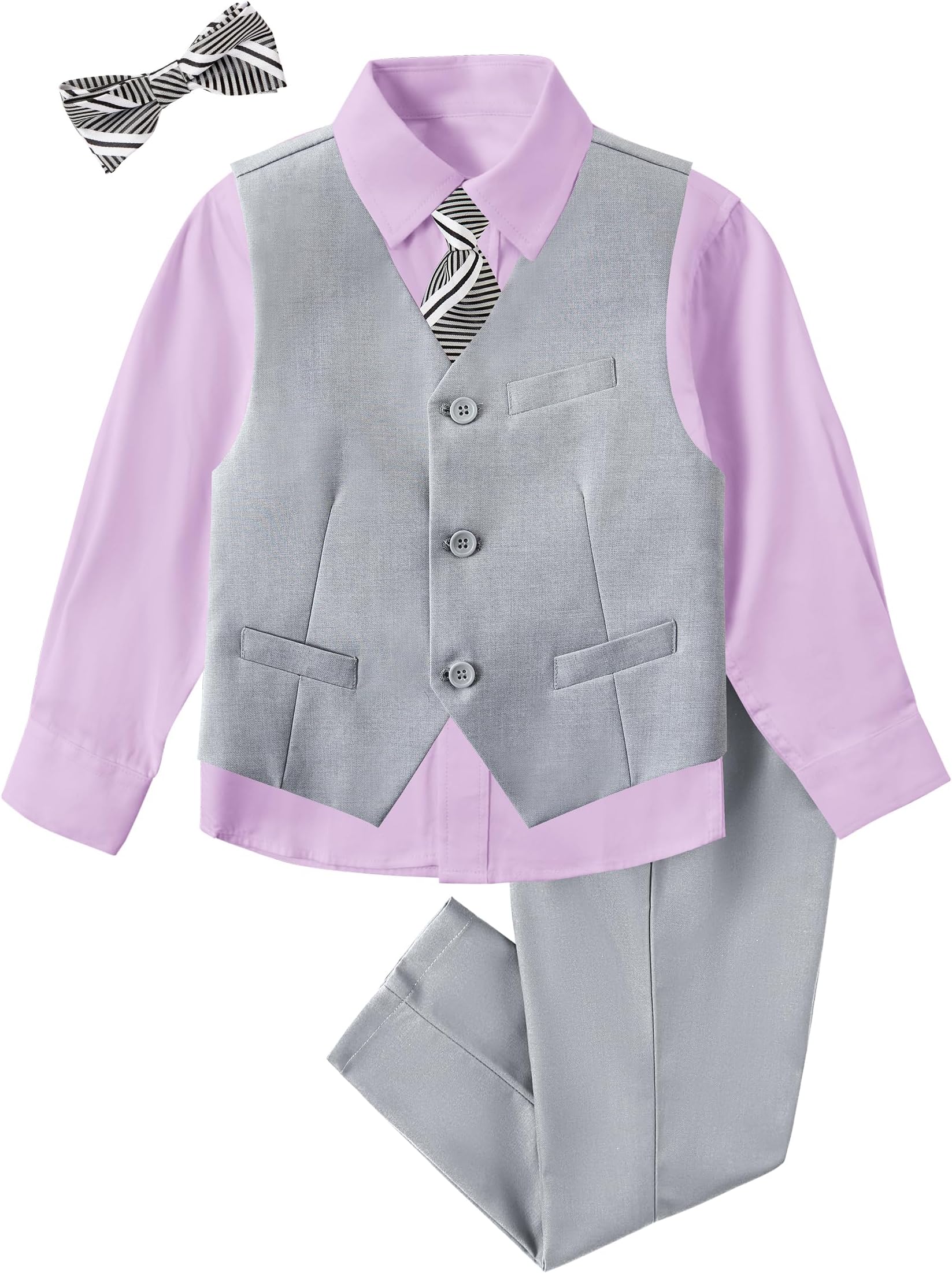 - Boys Suit for Kids Tuxedo Vest and Pants Set with Shirt Tie and Bowtie Formal Dresswear