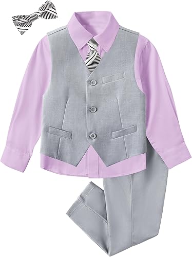 Conjunto de chaleco y pantalones de esmoquin para niños con corbata de camisa y corbatín formal