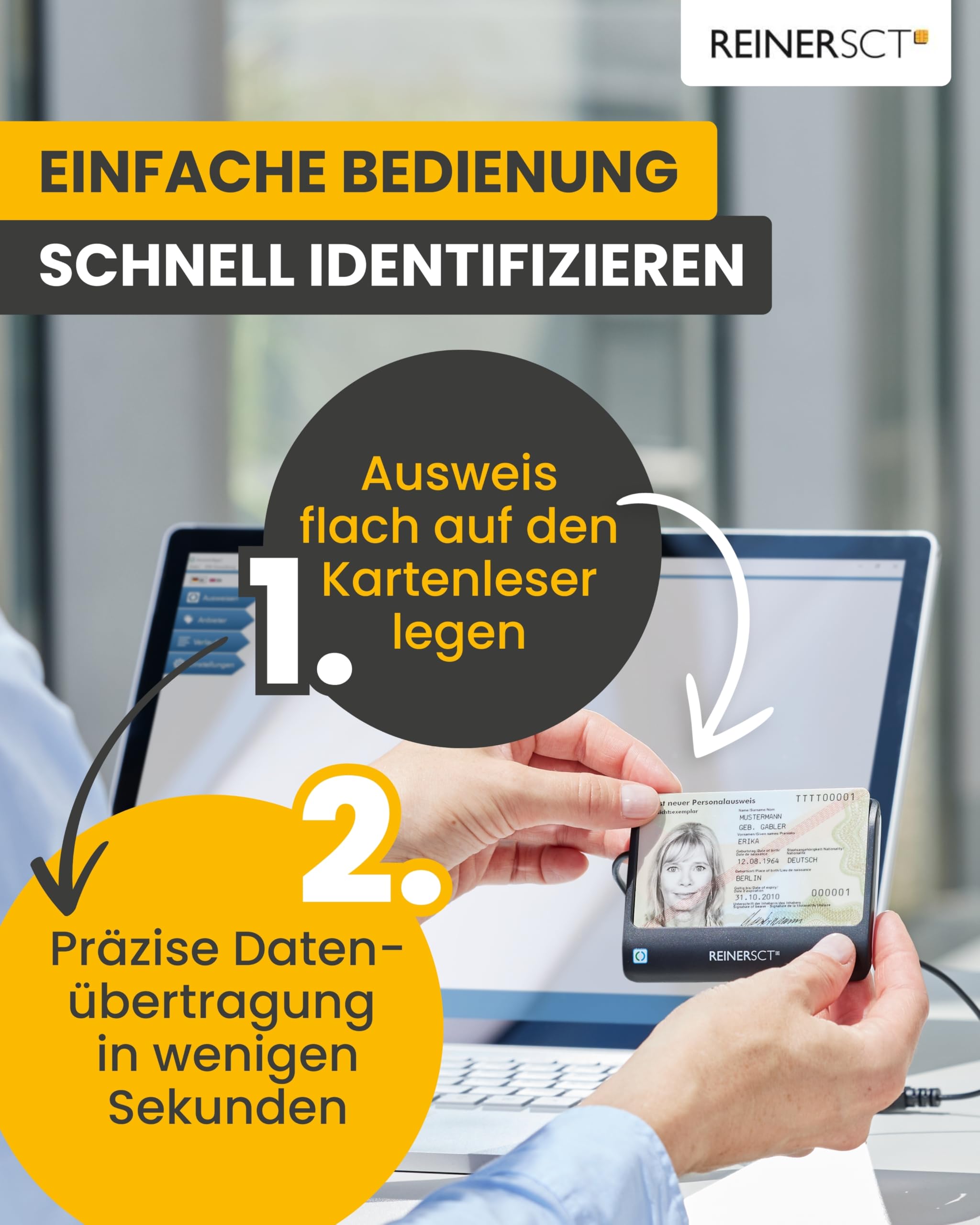 REINER SCT cyberJack RFID Basis I Chipkartenleser kontaktlos RFID eID Kartenlesegerät USB-Anschluss