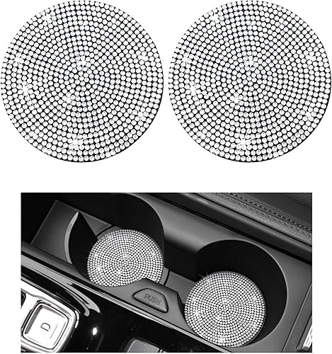 Miniatura 1 de Kewucn 2 posavasos brillantes para automóvil, 2.73 pulgadas, antideslizante, de silicona, con diamantes de imitación, posavasos universales para
