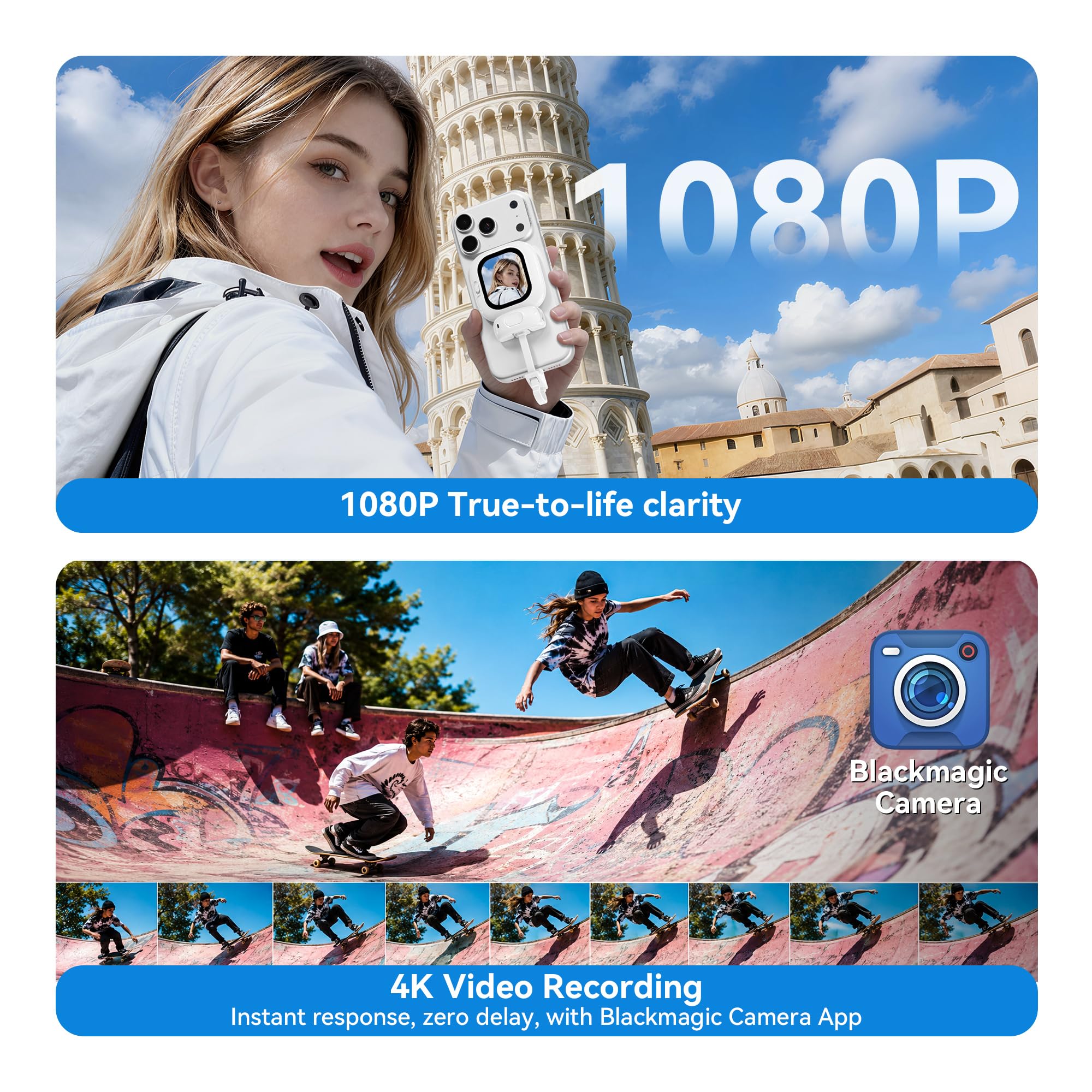 Founist Vlogmate Mini Vlog Selfie Monitor Bildschirm | Telefon Halter Clip Mount für Selfie,Vlog & Live, kompatibel mit iPhone Rückkamera, verzögerungsfrei, unterbrechungsfrei