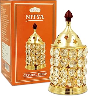 Shubhkart Akhand Copper Crystal Diya Oil Glow Lamp puja Decorative Diya Accessories for Positive Atmosphere