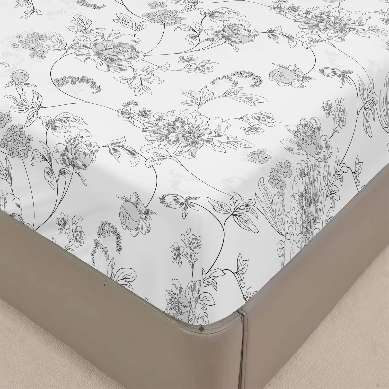 Chickwin Fitted Sheets Bedding Sheets, Print Double King Single Size Bed for Deep Pocket 30cm - Shrinkage Fade Resistant Easy Care (140x200 cm,white flower)