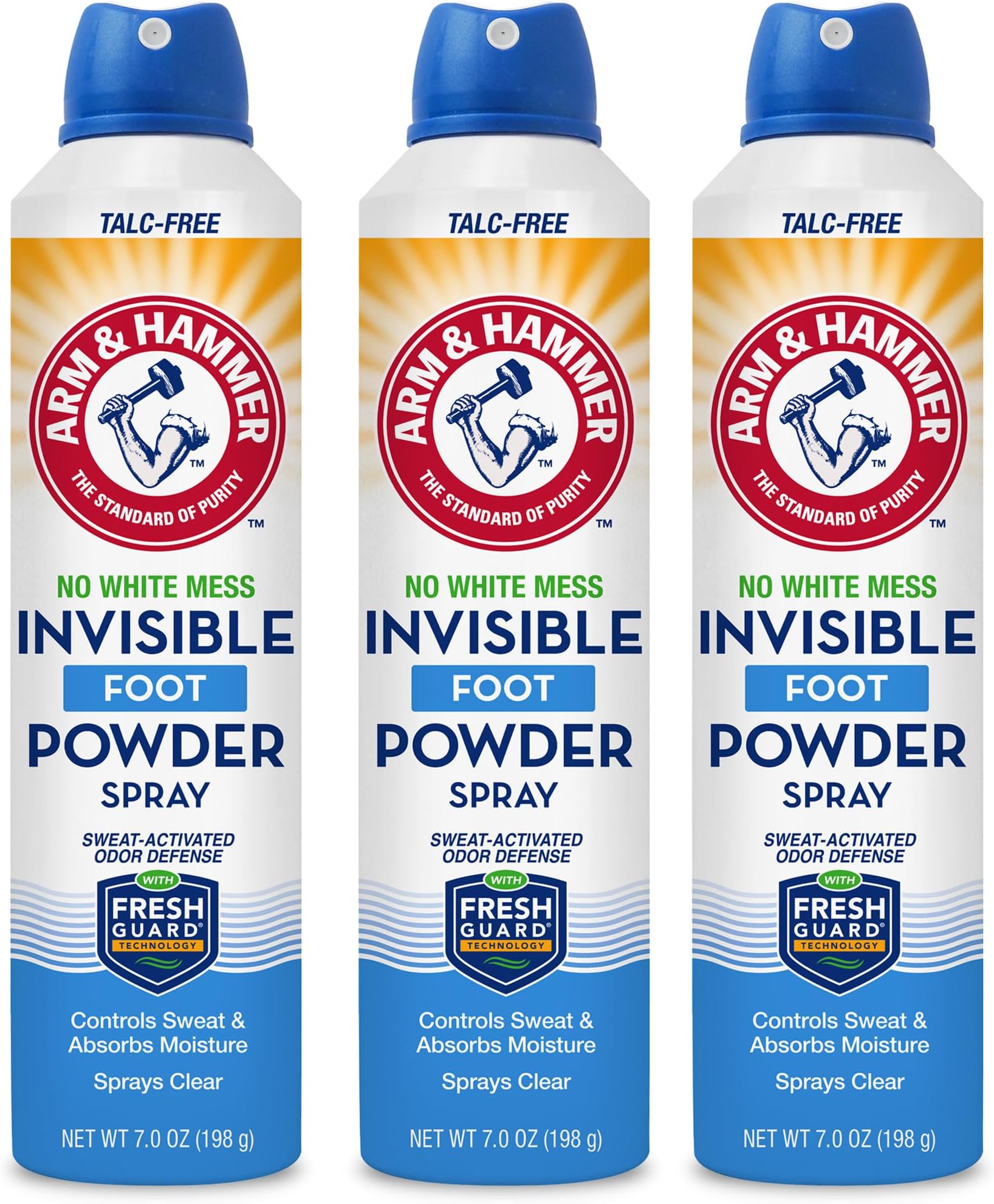 Invisible Foot Powder Spray, Clear Talc-Free Sweat Control, Odor Eliminating Foot Spray For Men & Women, 7 Oz (3 Pack)