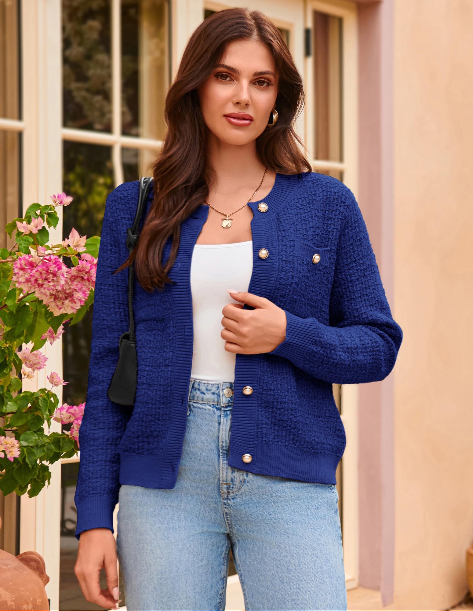 GRACE KARIN Cárdigan de punto para mujer, manga larga, botones, casual, con bolsillos, para otoño e invierno