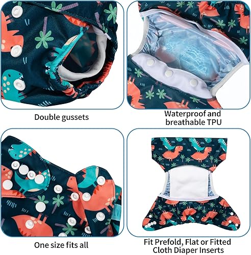 Miniatura 3 de ALVABABY 6 fundas para pañales de tela y 1 bolsa húmeda y seca, lavable y reutilizable para pañales preplegado con bolsa multifuncional