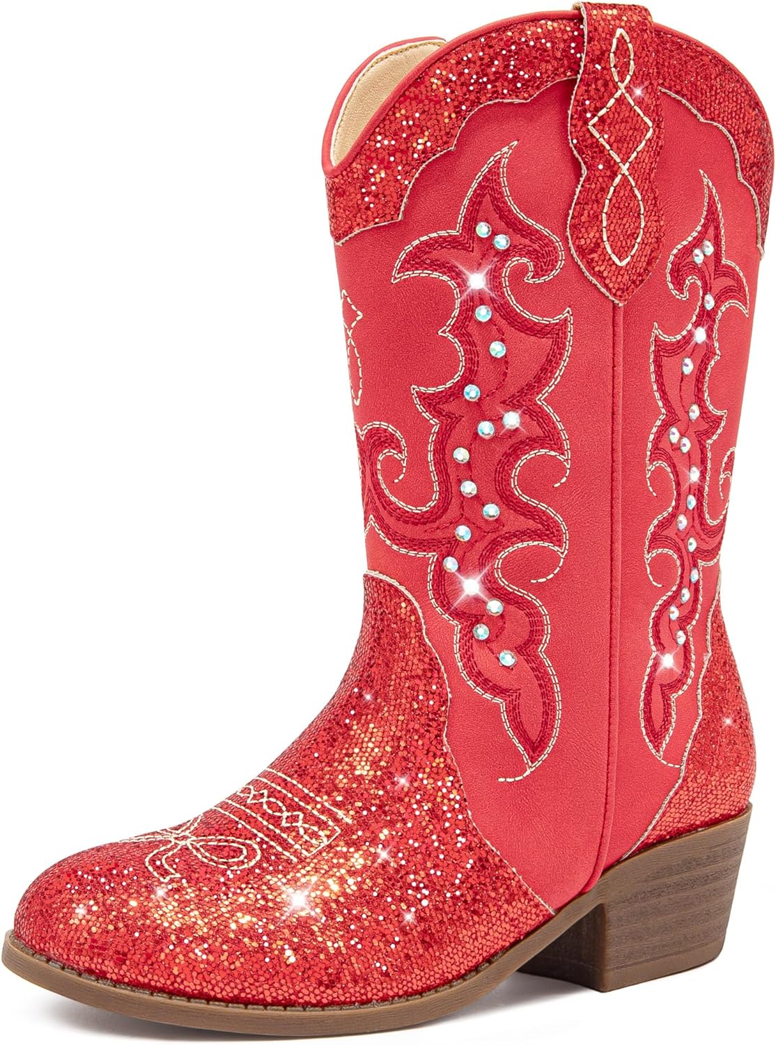 LAURMOSA Girls Cowboy Boots Cowgirl Western Boot for Kids Rhinestone Sparkly Toddler Dress Boots Ponited Toe Mid Calf Birthday Party for Little Big Kid