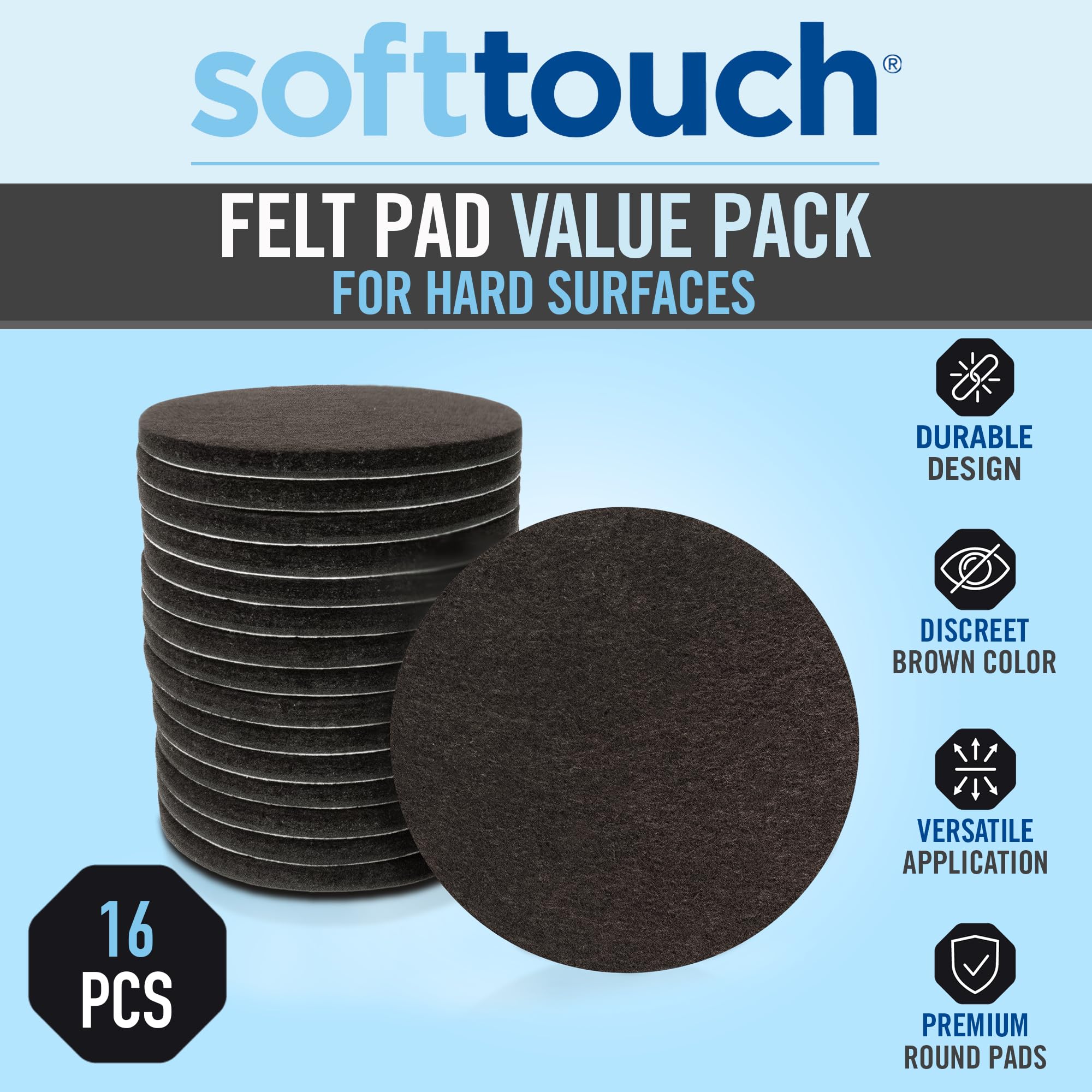 SOFTTOUCH 4723895N - Almohadillas de Fieltro para Muebles para Proteger Suelos de Madera Dura de arañazos, Color marrón, 3 Pulgadas