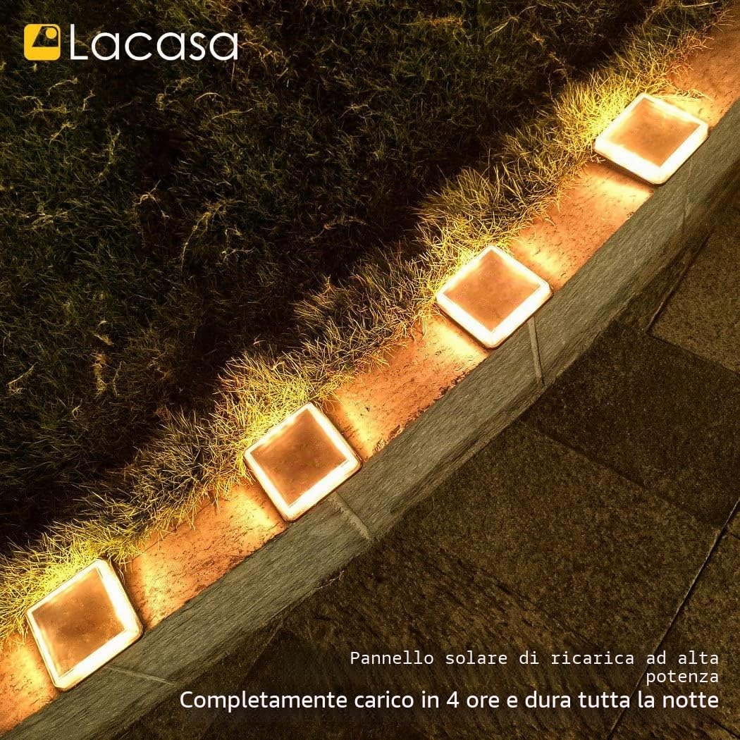 Lacasa Luci Solari da Giardino, LED Lampada Solare da Esterno, Auto On/Off Luci per Sentieri per Ponte Dock Passo Vialetto Passerella Percorso Scale Piazza Cortile - Bianco Caldo 4 Pezzi