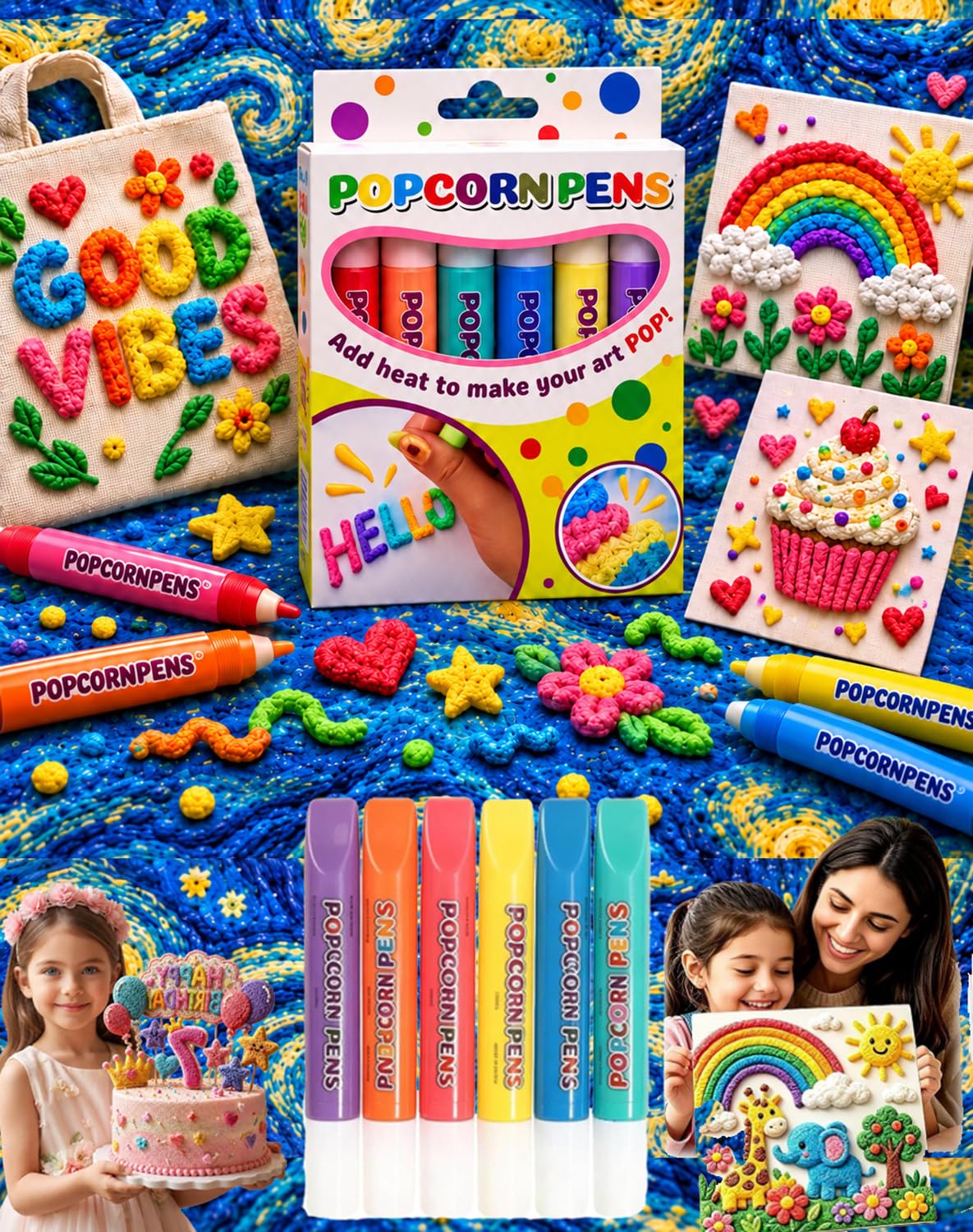 Topacme 3D Relief Art Pen, Heat Activated Puffy Paint, Popcorn Pens，6