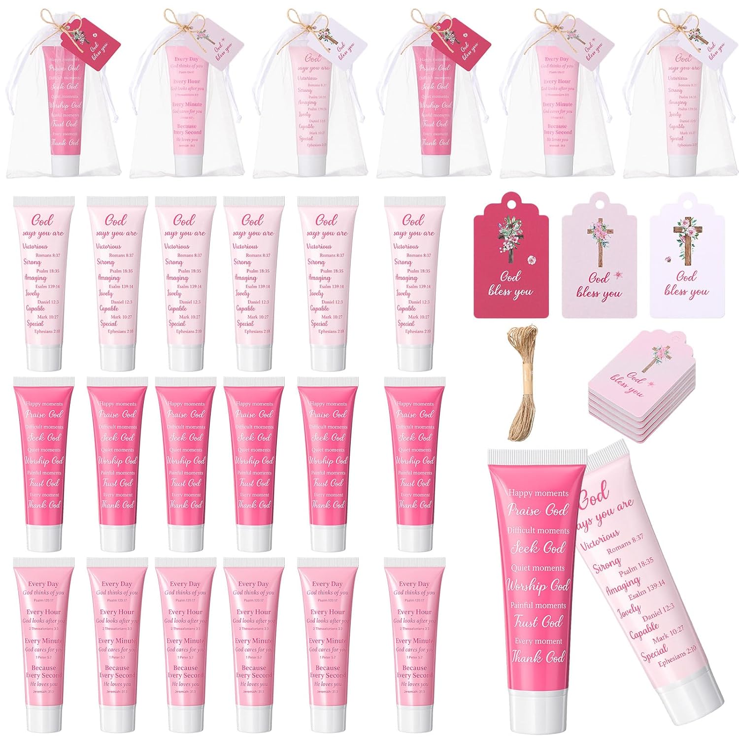48 Pcs Mother's Day Church Gift Pink Christian Gifts Hand Cream Bulk for Women Bible Verse Lotion Religious Gifts Pink Travel Hand Lotion with Card for Mom Birthday Church Party Favors