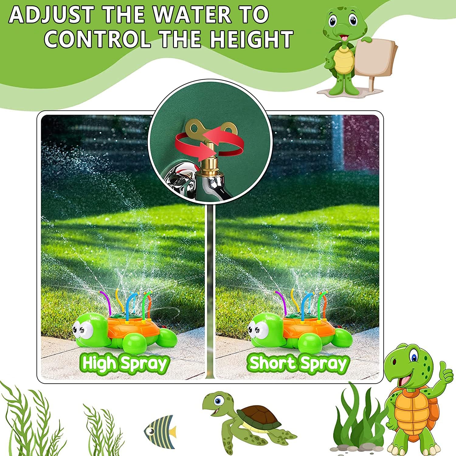 Sumelay Outdoor Water Spray Sprinkler for Kids and Toddlers, Backyard Spinning Turtle Toy with Wiggle Tubes, Splashing Summer, Outside Garden Lawn Toys Gifts 3 4 5 6 Boys Girls Green : Toys & Games