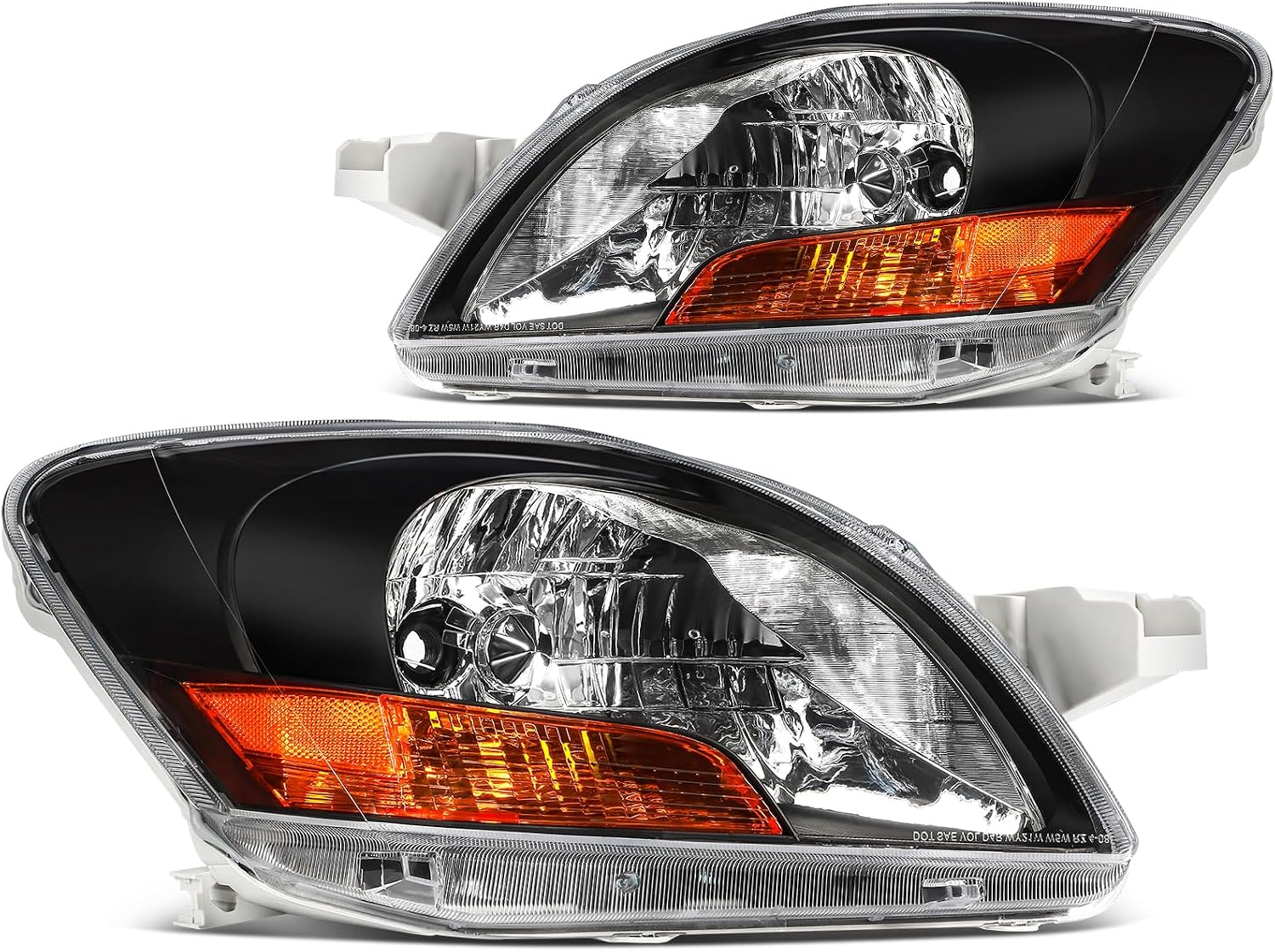 SCITOO Headlights for 2007 2008 2009 2010 2011 for Toyota Yaris 4Door Pair Headlight Assembly Black Housing Amber Reflector TO2518120 Bulbs Not Include
