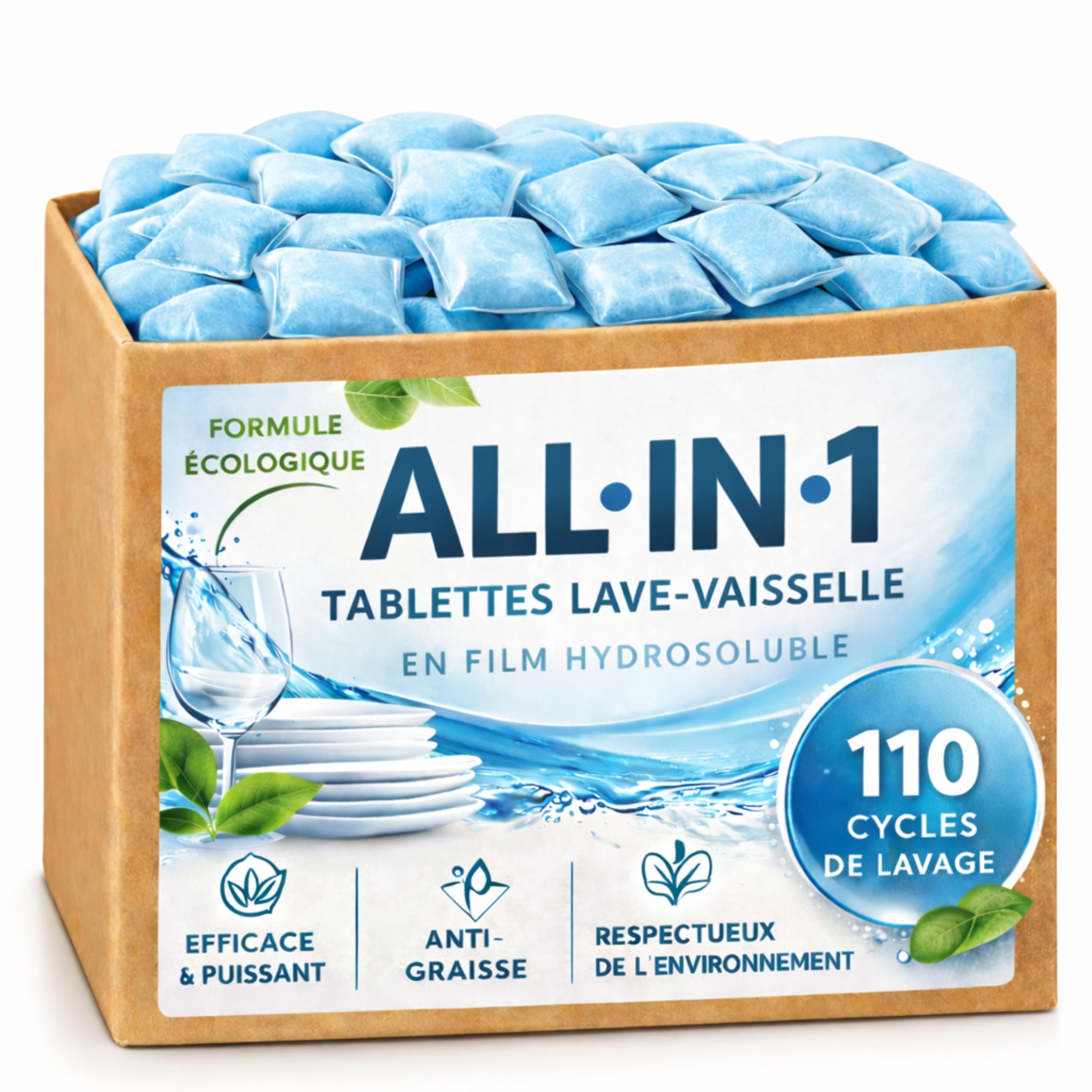 Cleanerist | 110 pastilles lave-vaisselle (2 kg) – Tout-en-un dans un film hydrosoluble – compatibles avec toutes les machines – détergent écologique en poudre