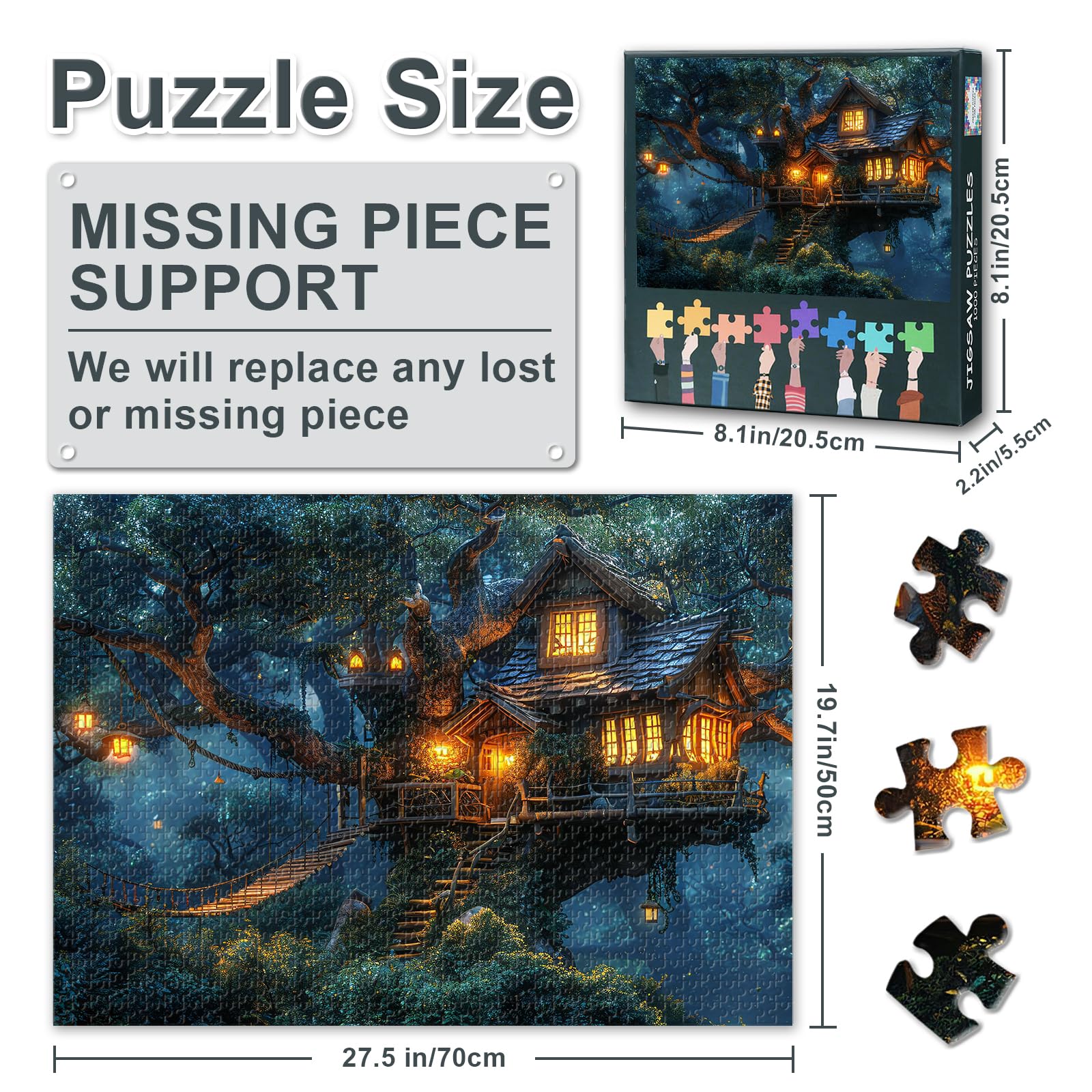 Jigsaw Puzzles for Adults 1000 Pieces, Enchanted Tree House in Lush Forest Wilderness with Majestic Trees - Image 2