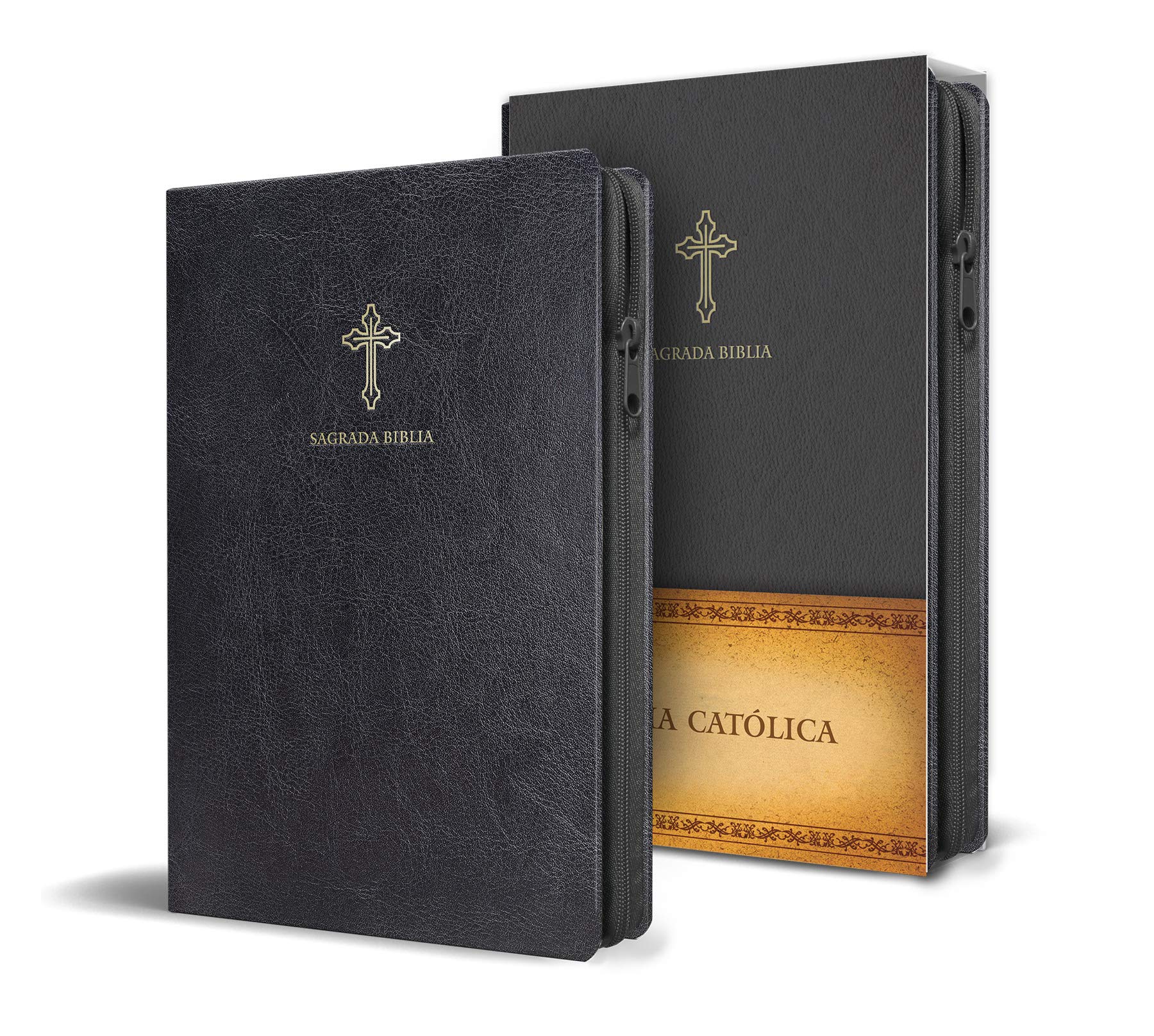 Biblia Católica en español. Símil piel negro, con cremallera, tamaño compacto / Catholic Bible. Spanish-Language, Leathersoft, Black, Zipper Compact