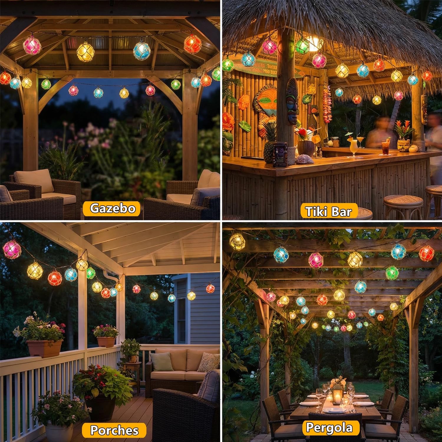 Decorative String Lights Plug in with 10 Incandescent Bulbs, Nautical Fishing Float String Lights Connectable Weatherproof for Indoor Home Tiki Bar Decor and Outdoor Patio Decorations (Multi-color)