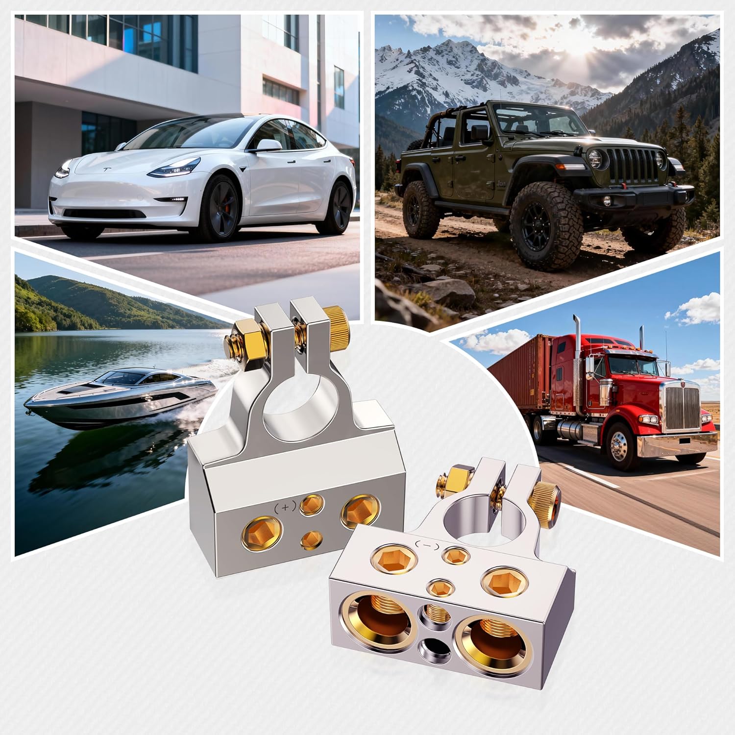 SUNMORN Battery Terminal Connectors, 0/2/4/6/8/10 AWG Battery Terminals, Heavy Duty Car Battery Terminal, Top Post Multiple Marine Superior Connectivity Long Lasting Easy to Install Versatile (Silver)