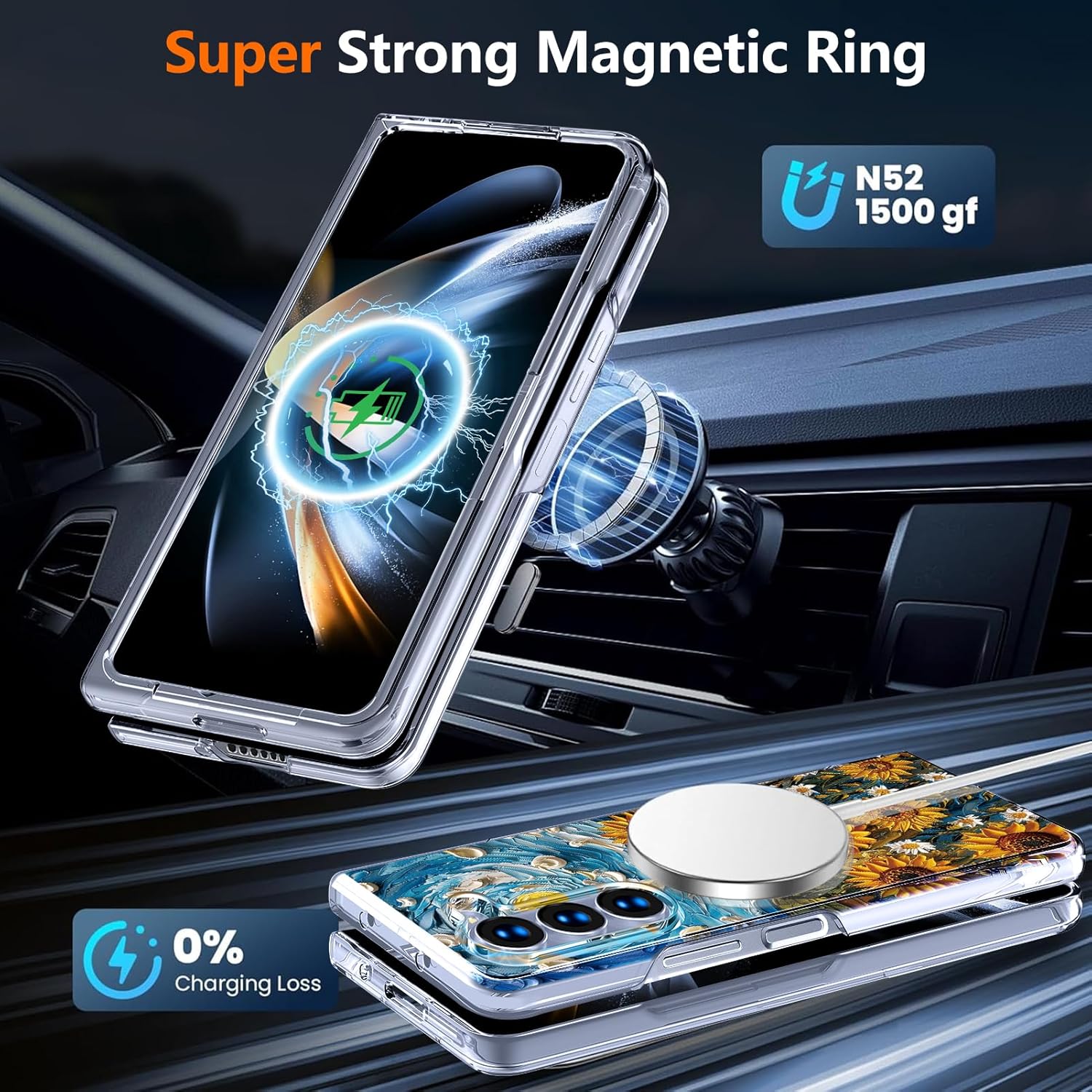 Magnetic for Galaxy Z Fold5 Case,Built-in Magnet Circle&Wireless Charging,Military-Grade Shockproof case Cover for Z Fold 5 [Oil Painting Sunflower] MUS-CXDZ-03-24