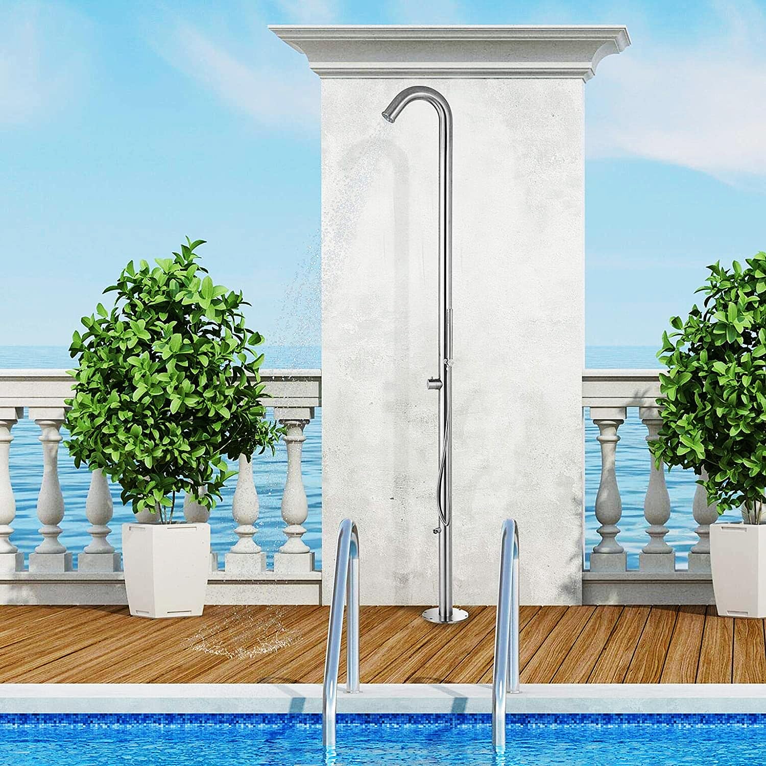 Estación de ducha portátil para exteriores, accesorio de ducha independiente con cabezal ajustable, ideal para camping, playa, piscina y patio, diseño compacto para un fácil transporte