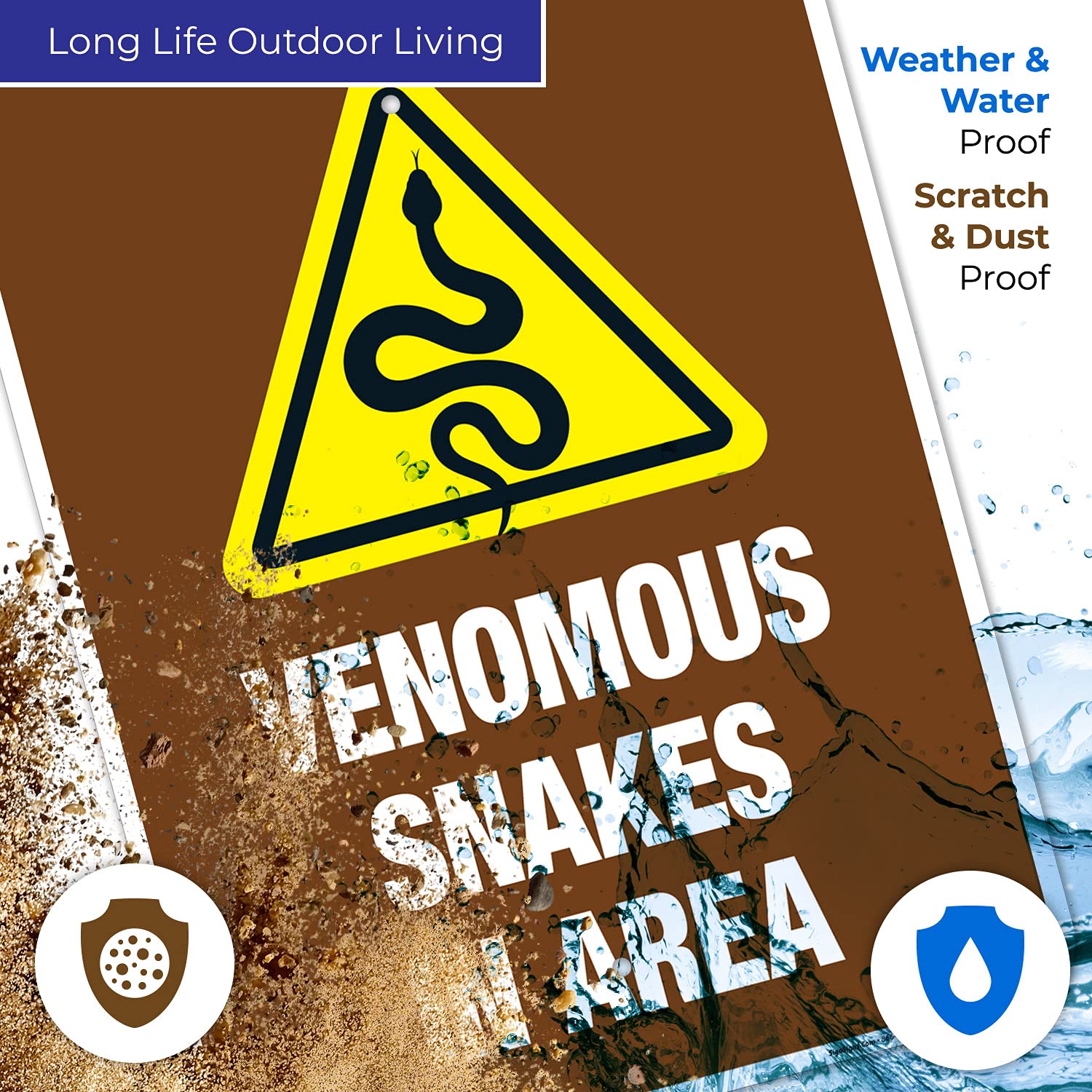 Venomous Snakes in Area Sign, 18x24 Inches, Rust Free .063 Aluminum, Fade Resistant, Made in USA