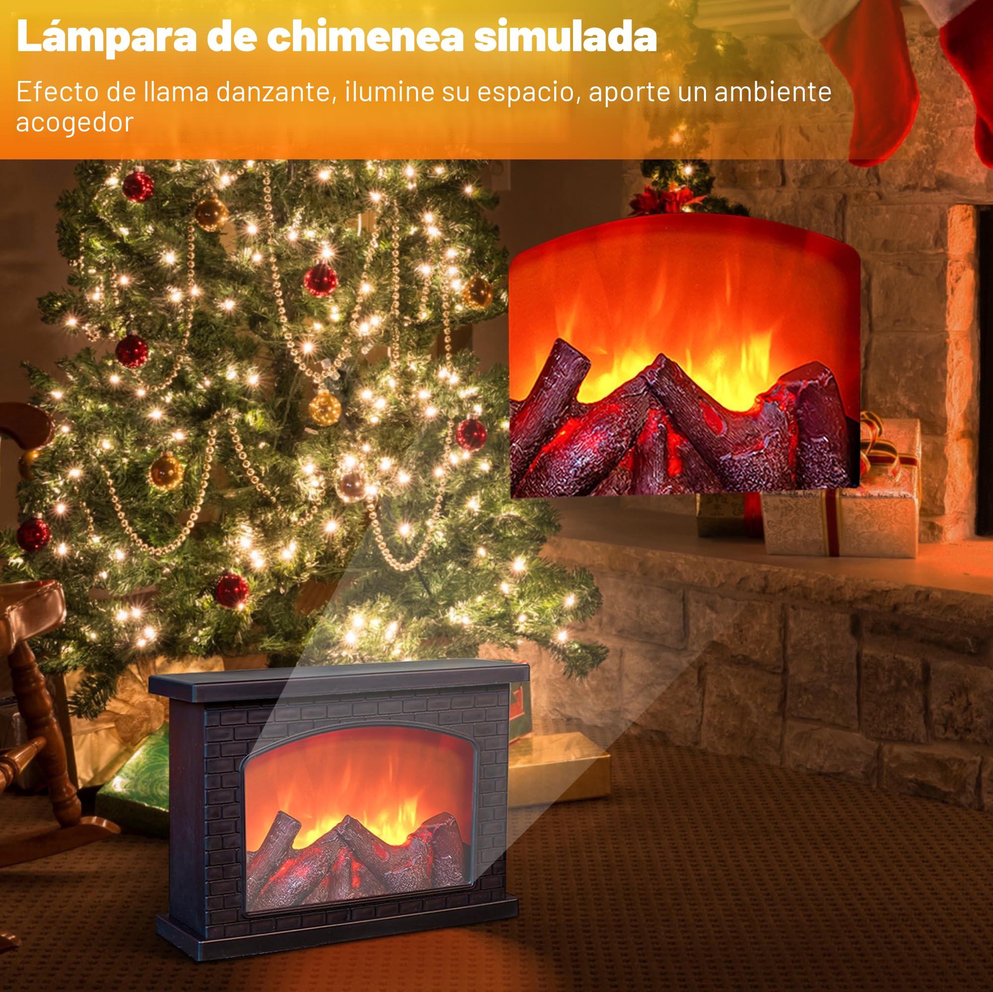 Lámpara LED de Chimenea Con Control Táctil - Efecto Llama, USB y Baterías - Simulación de Chimenea Para Decoración del Hogar