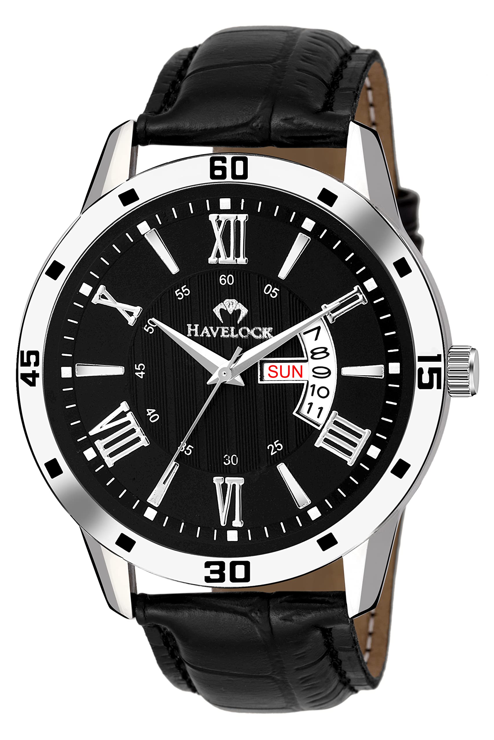 HAVELOCK Black Dial Leather Strap Day & Date Analog Watch for Mens and Boys | Analog Black Dial Leather Strap Watch for Men (B0BD956YM9) Amazon Price History, Amazon Price Tracker